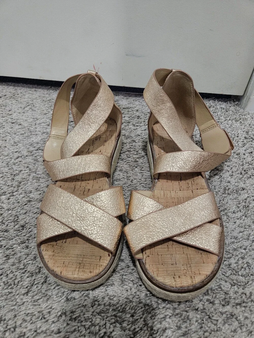 Michael Kors Rose Gold Metallic Platform Espadrille Sandals